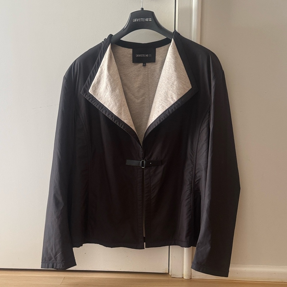 Lafayette 148 New York Black Blazer with Cream Lining and Black Leather Accents